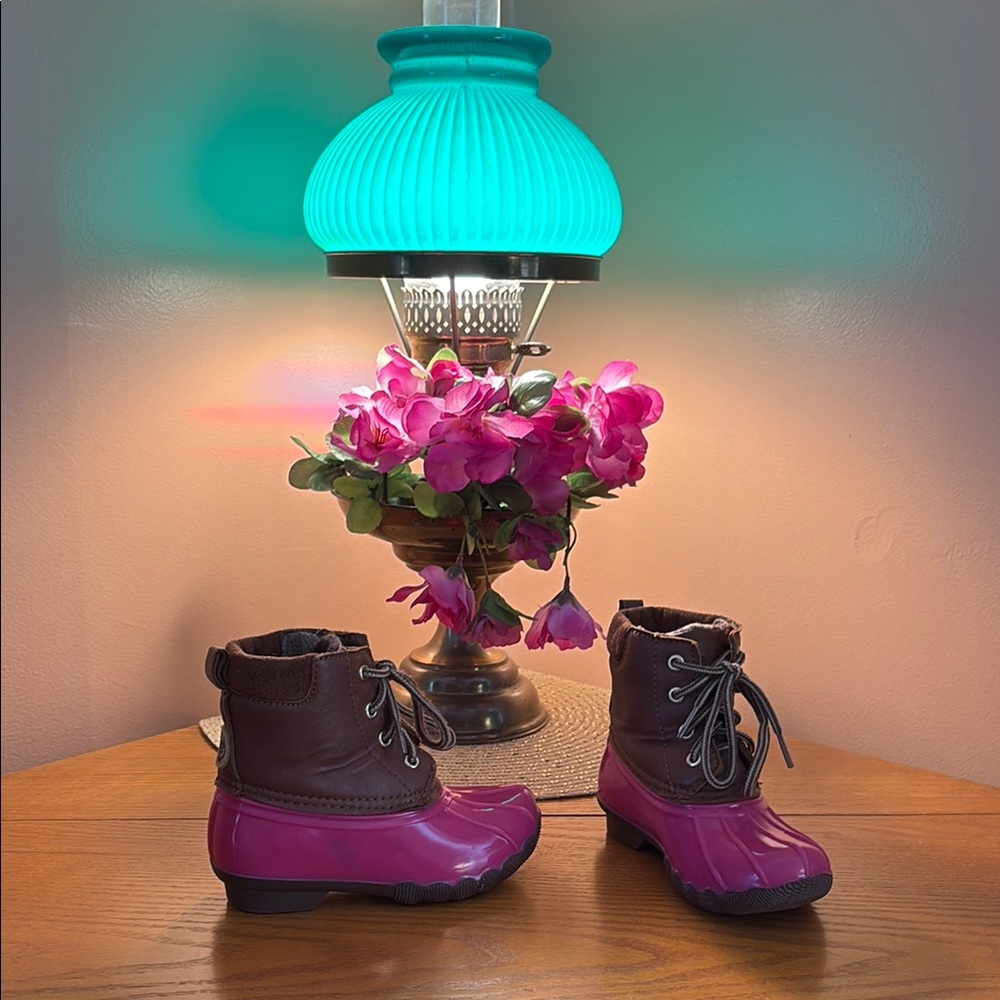 Pink and Brown Lace-Up Boots